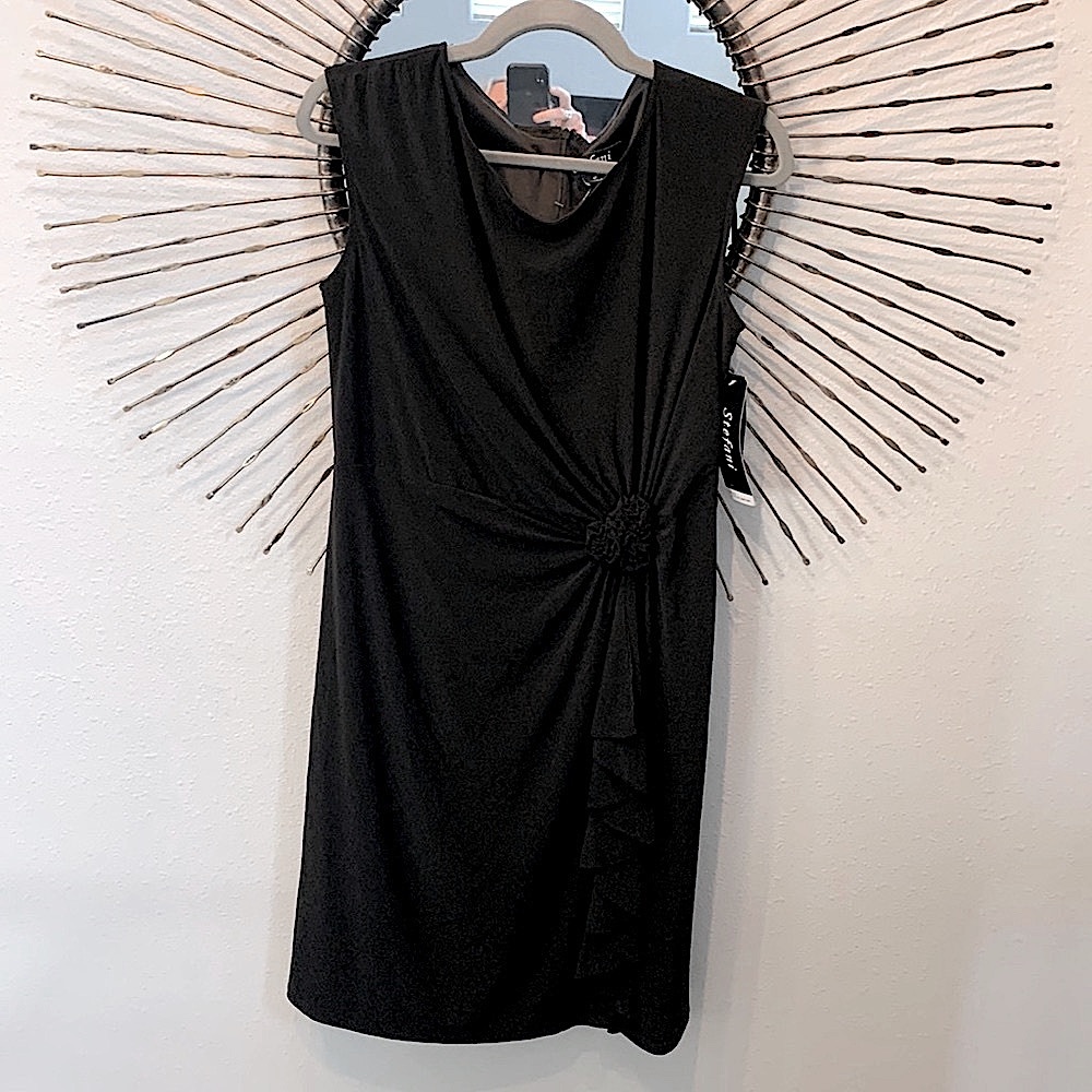 Little Black Dress - rouching flower and ruffle detail.
